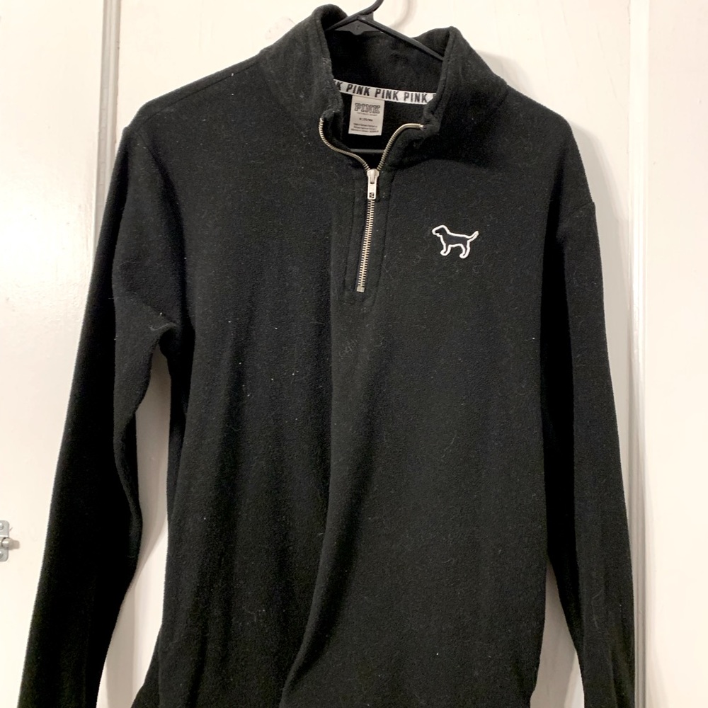 PINK Black Half Zip Pullover Medium